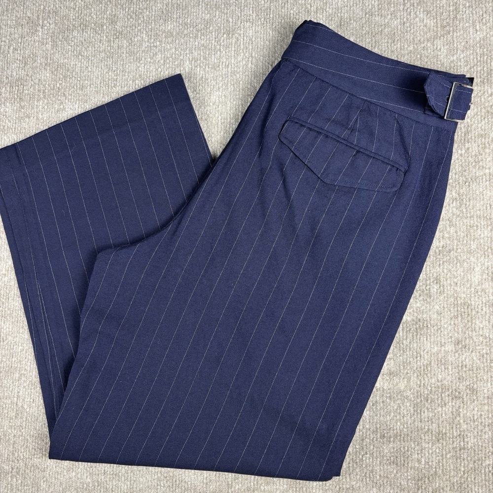 Polo Ralph Lauren Womens 8 Navy Pinstripe Wool Gurkha Dress Pants Belted